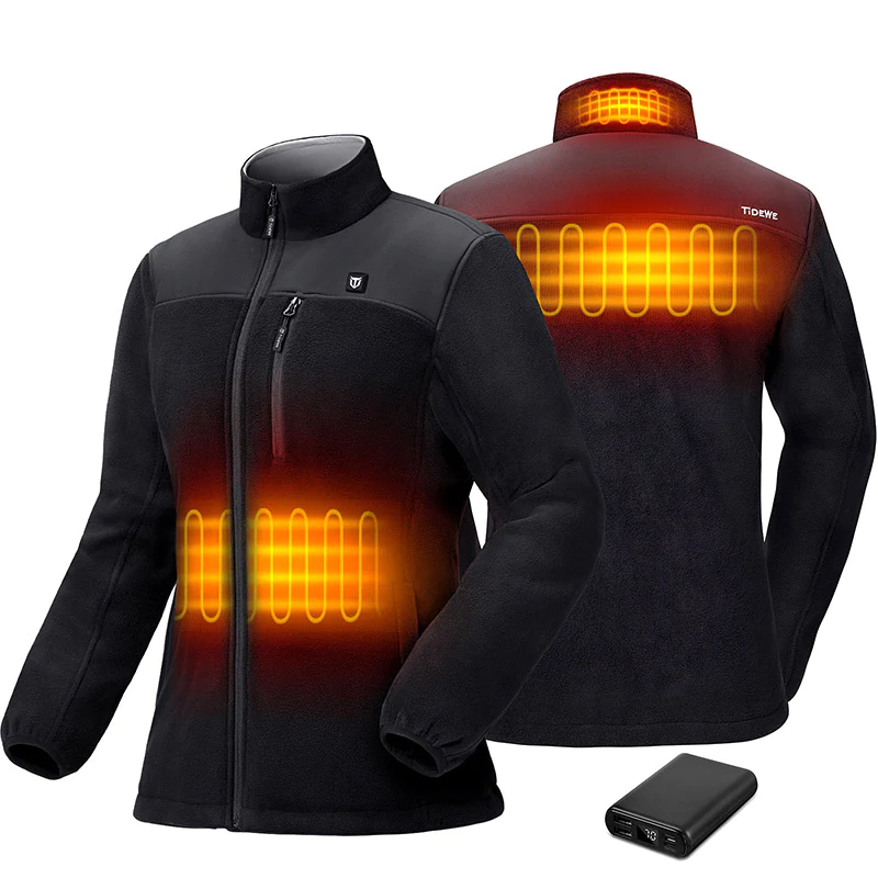 TIDEWE Women’s Heated Jacket Fleece with Battery Pack, Rechargeable Coat for Hunting (Black, Camo, Size S-XXL) - TIDEWE WADERS