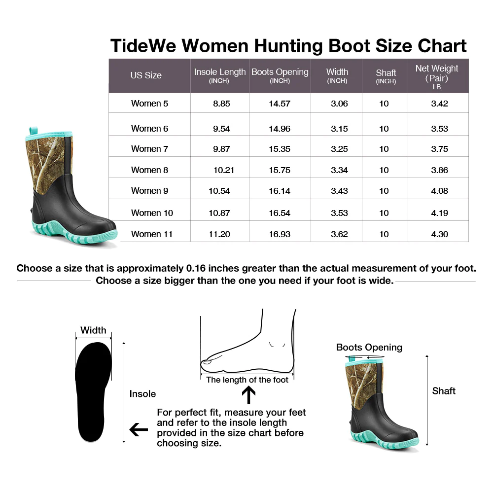TideWe Women's Rubber Garden Boots, Neoprene Waterproof Insulated Mid Calf Hunting Boots and Rain Boot - TIDEWE WADERS