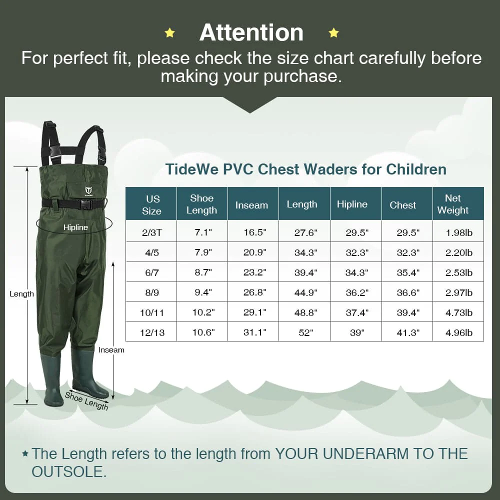 TideWe Chest Waders for Kids, Waterproof  Fishing Youth Waders PVC Chest Waders with Boot Hanger - TIDEWE WADERS
