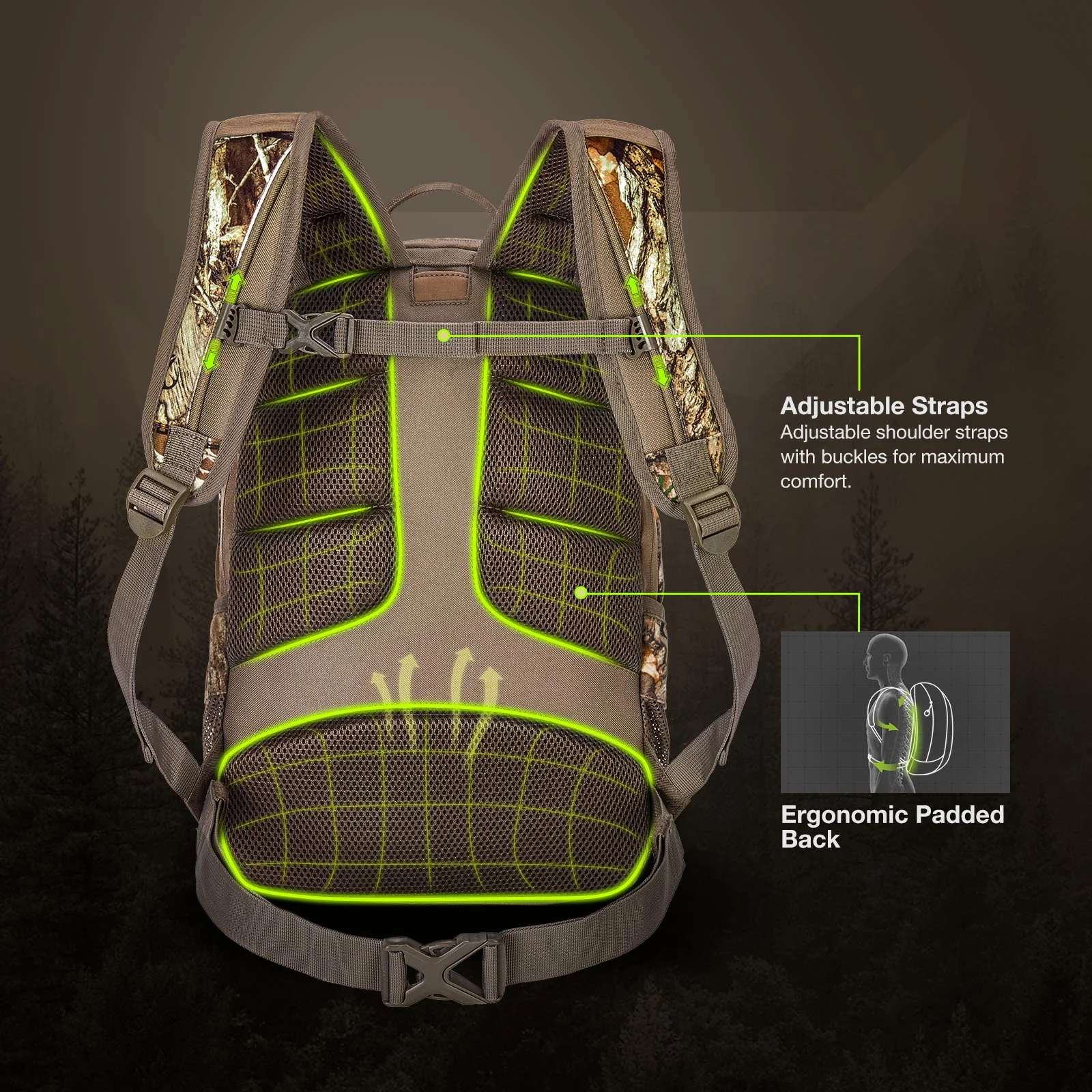 TideWe Hunting Backpack Waterproof Camo Hunting Pack with Rain Cover, 25L Realtree Edge Durable Day Pack - TIDEWE WADERS