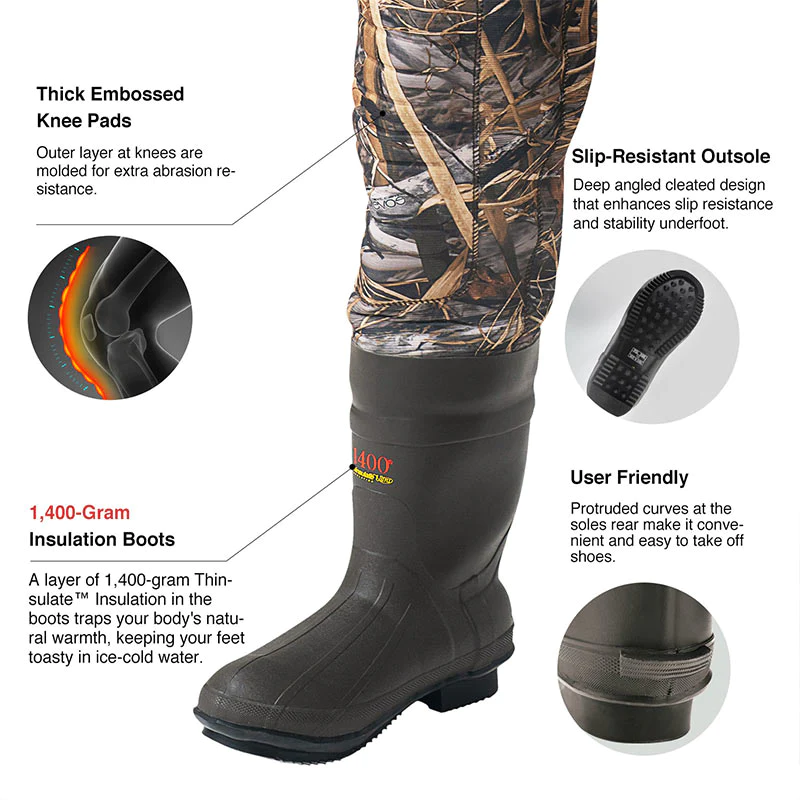 TideWe Hunting Waders, 5mm Neoprene Chest Waders with 1400 Gram Insulation Rubber Boots - TIDEWE WADERS
