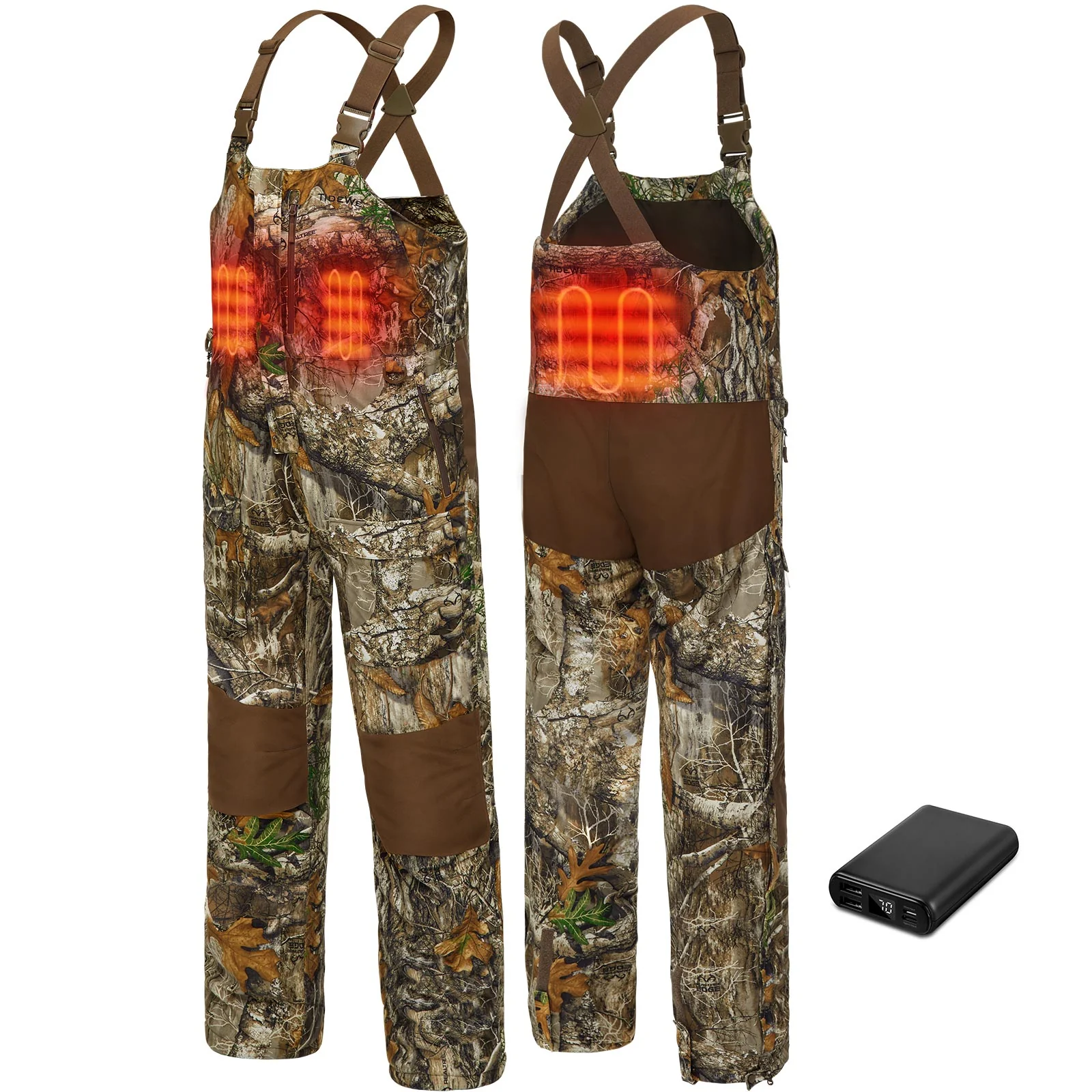 TideWe Men’s Insulated Camo Hunting Bibs with Battery, Waterproof Heated Bib for All Day Outdoor Comfort - TIDEWE WADERS