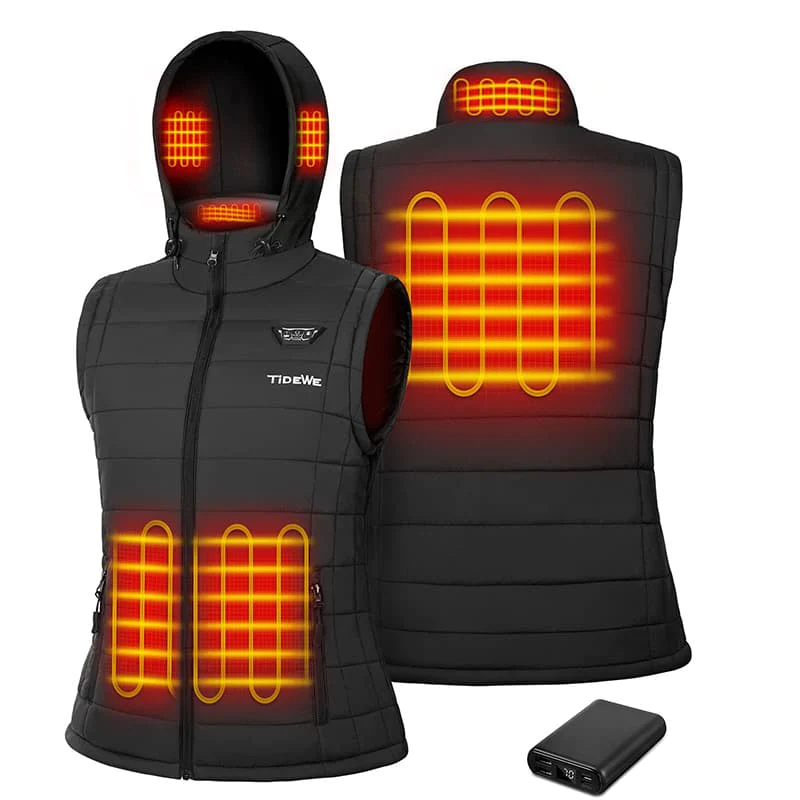 TIDEWE Women's Heated Vest with Retractable Heated Hood and Battery Pack for Hunting/Hiking (Black & Next Camo G2, S-XXL) - TIDEWE WADERS
