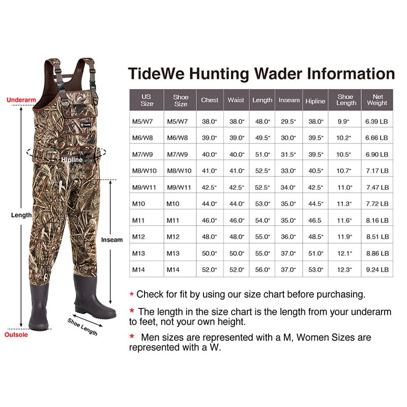 TideWe Chest Waders with Boots Hanger, Realtree MAX5 Camo Neoprene Hunting Fishing Bootfoot Waders - TIDEWE WADERS