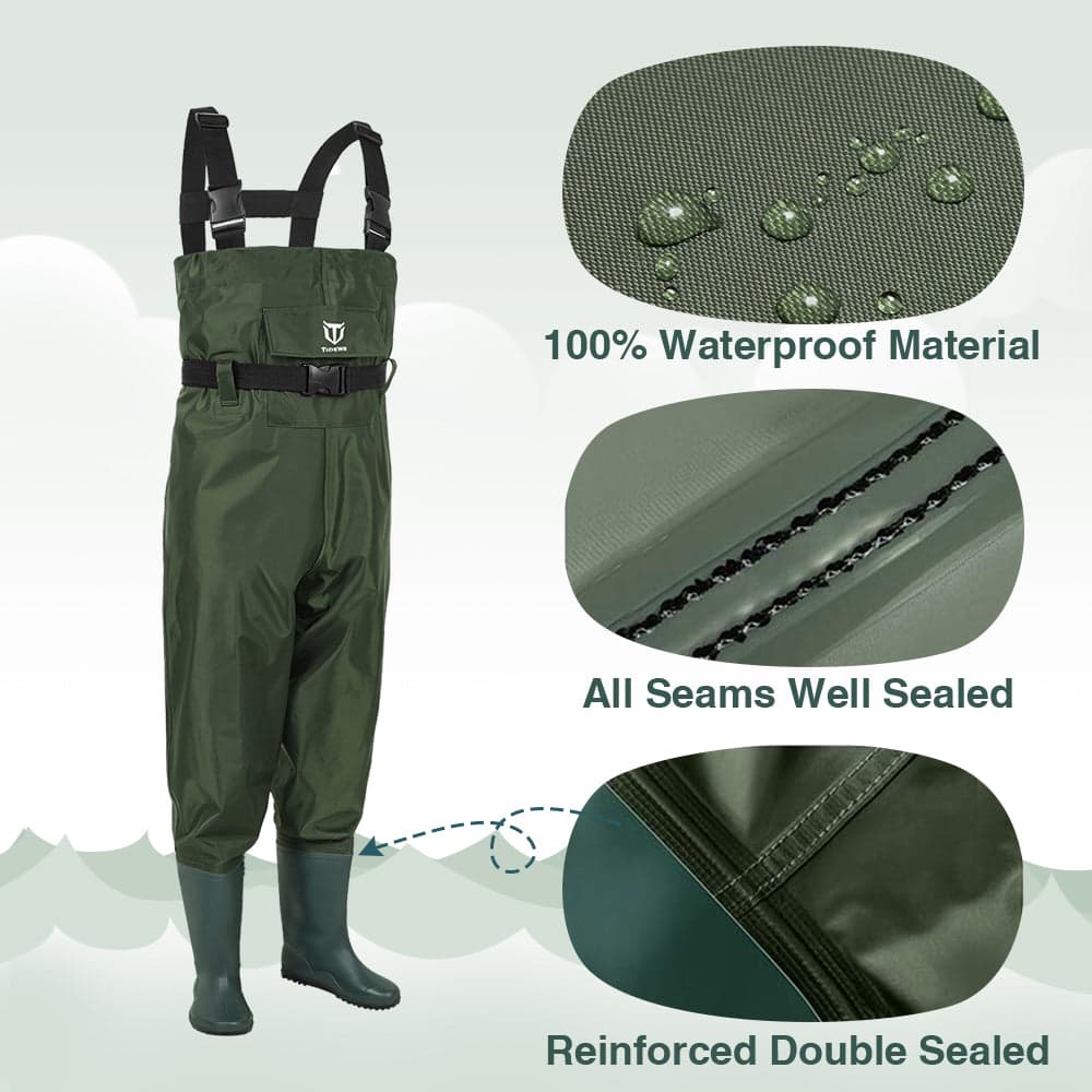 TideWe Chest Waders for Kids, Waterproof  Fishing Youth Waders PVC Chest Waders with Boot Hanger - TIDEWE WADERS