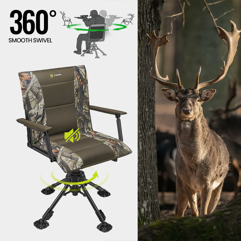 TideWe Heated Hunting Chair Adjustable Height 360°  Swivel Blind Chair With Armrests - TIDEWE WADERS