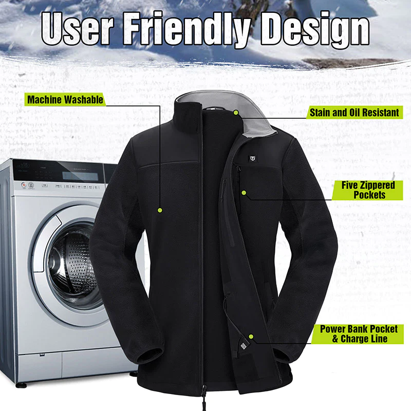 TIDEWE Women’s Heated Jacket Fleece with Battery Pack, Rechargeable Coat for Hunting (Black, Camo, Size S-XXL) - TIDEWE WADERS