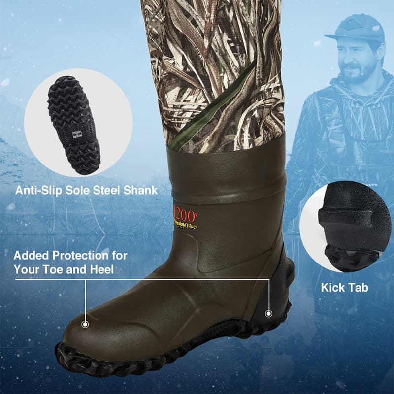 TideWe Breathable Insulated Chest Waders, 1200G Waterproof Bootfoot Duck Hunting Waders with Steel Shank Boots - TIDEWE WADERS