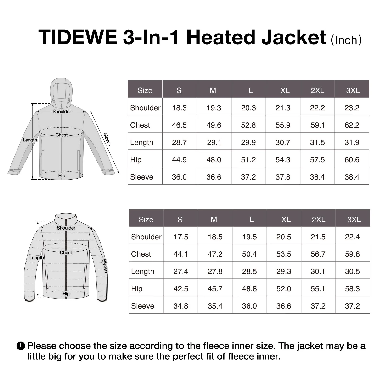 TideWe Men's 3-in-1 Heated Jacket with Battery Pack, Ski Jacket Winter Coat - TIDEWE WADERS