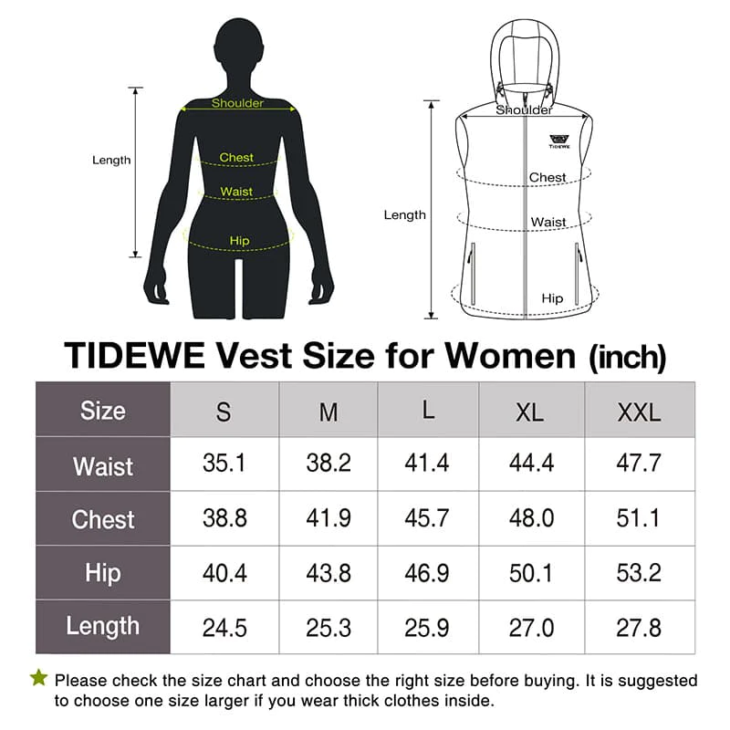 Women's Heated Vest with Retractable Heated Hood and Battery Pack for Hunting/Hiking (Black & Next Camo G2, S-XXL) - TIDEWE WADERS