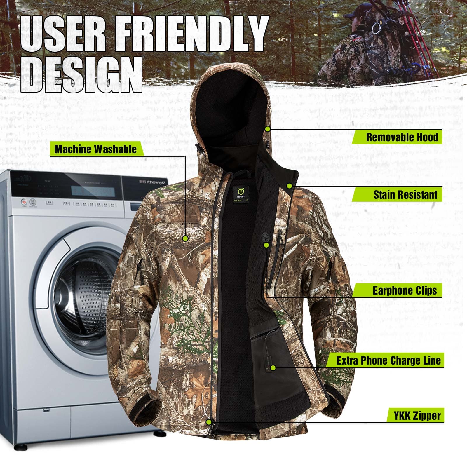 TideWe Heated Jacket for Women with Battery Pack and Detachable Hood Coat - TIDEWE WADERS