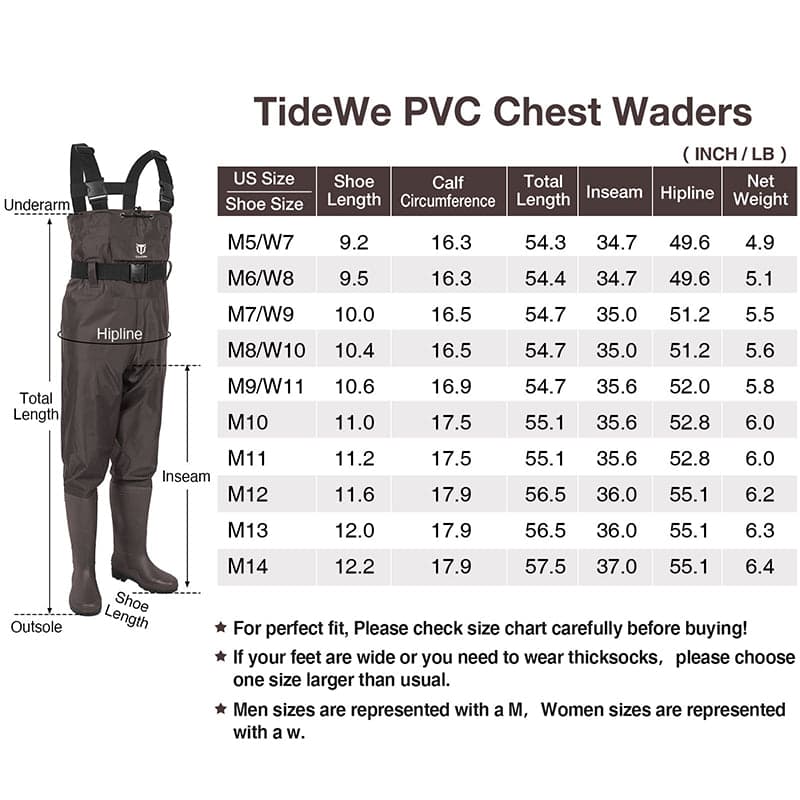 TideWe Fishing Waders PVC Waterproof Chest Wader With Bootfoots - TIDEWE WADERS