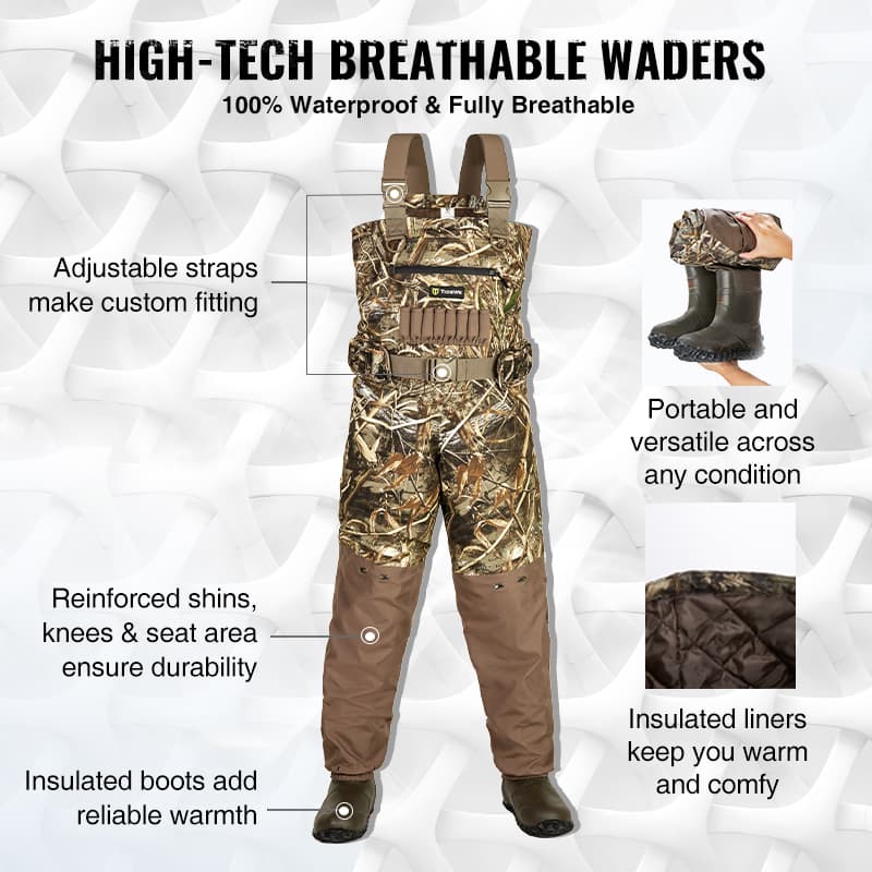 TideWe Breathable Insulated Chest Waders, 1200G Waterproof Bootfoot Duck Hunting Waders with Steel Shank Boots - TIDEWE WADERS