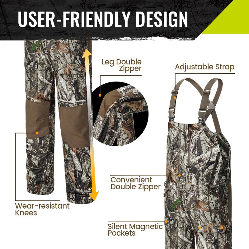 TideWe Men’s Insulated Camo Hunting Bibs with Battery, Waterproof Heated Bib for All Day Outdoor Comfort - TIDEWE WADERS