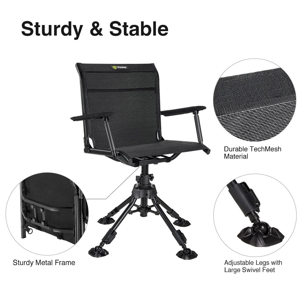 TideWe Hunting Chair Adjustable Height 360°  Swivel Blind Chair With Armrests - TIDEWE WADERS