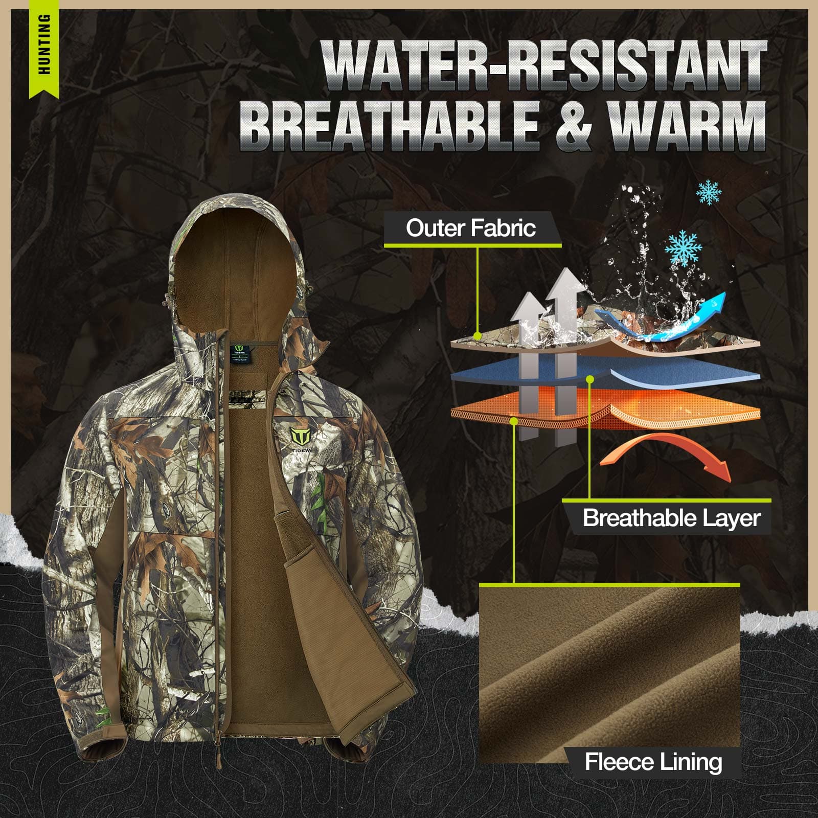 TideWe Men's Hunting Clothes,Silent Water Resistant Camo Hunting Suits - TIDEWE WADERS