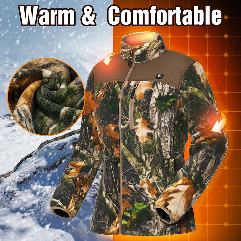 TIDEWE Women’s Heated Jacket Fleece with Battery Pack, Rechargeable Coat for Hunting (Black, Camo, Size S-XXL) - TIDEWE WADERS