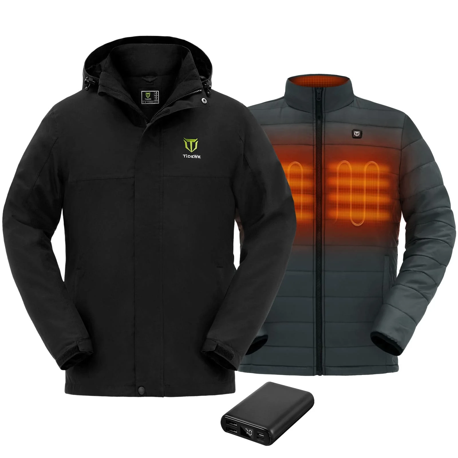 TideWe Men's 3-in-1 Heated Jacket with Battery Pack, Ski Jacket Winter Coat - TIDEWE WADERS
