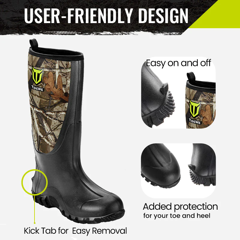TideWe Rubber Hunting Boots for Men, Rain Boots with Steel Shank Neoprene - TIDEWE WADERS