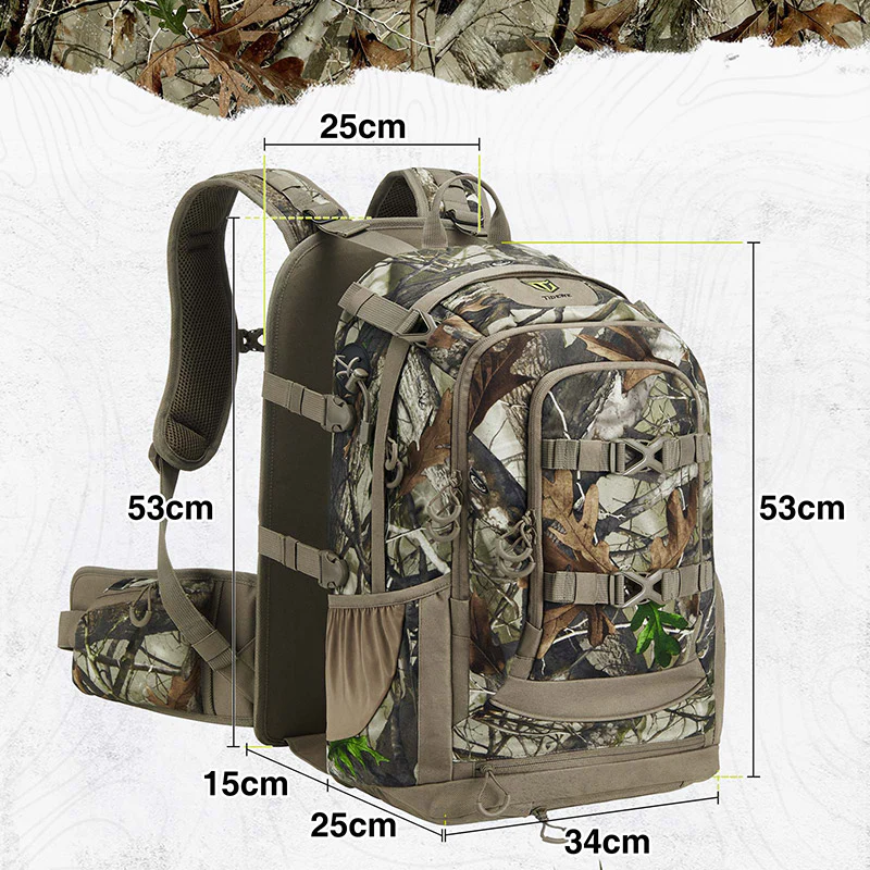 TIDEWE Hunting Backpack with Extendable Capacity 40 - 66L, Durable Hunting Pack with Rain Cover for Bow/Rifle/Pistol (Next Camo G2) - TIDEWE WADERS