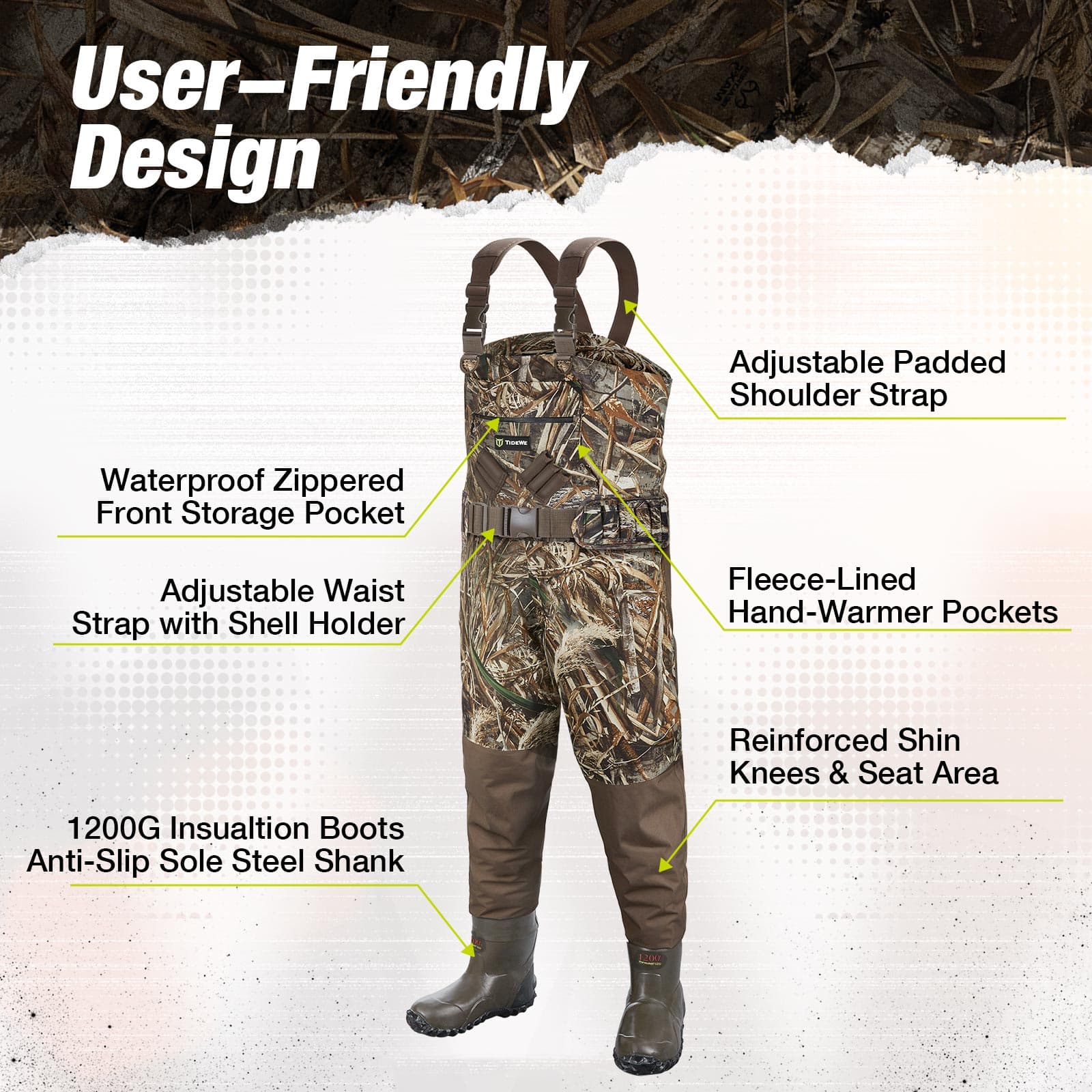 TideWe Breathable Heated Chest Waders, 1200G Waterproof Duck Hunting Wader with Removable Insulated Liner - TIDEWE WADERS