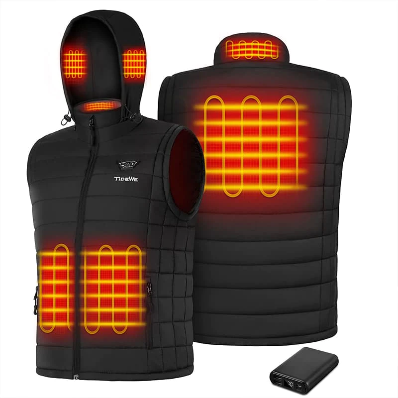 TIDEWE Men's Heated Vest with Retractable Heated Hood and Battery Pack for Hunting/Hiking (Black & Next Camo G2, S-XXXL) - TIDEWE WADERS