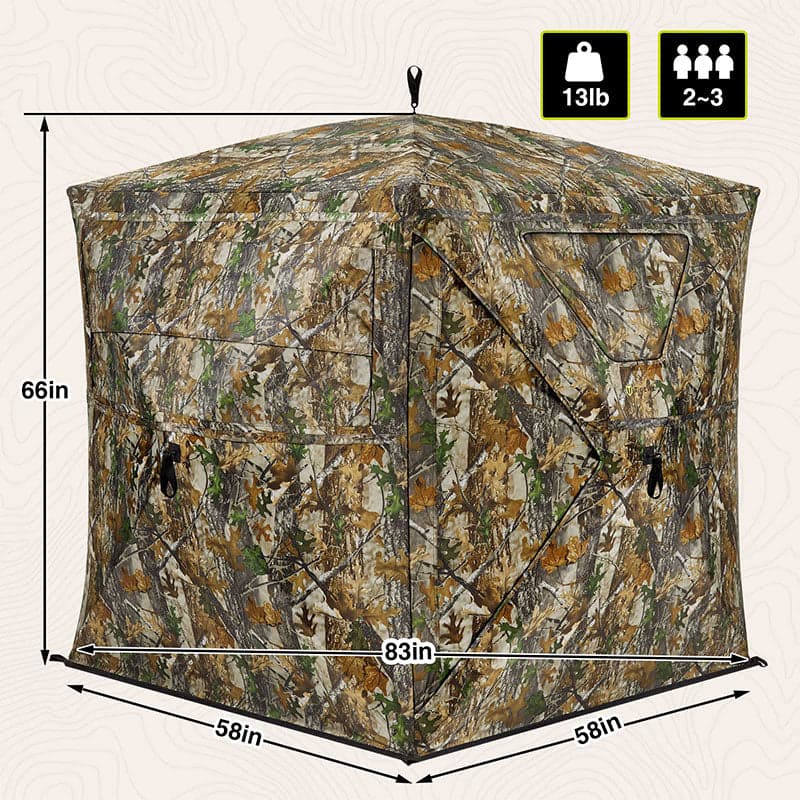 TIDEWE Blind 270°See Through with Silent Magnetic Door & Sliding Windows, 2-3 Person Pop Up Ground Blind with Carrying Bag - TIDEWE WADERS