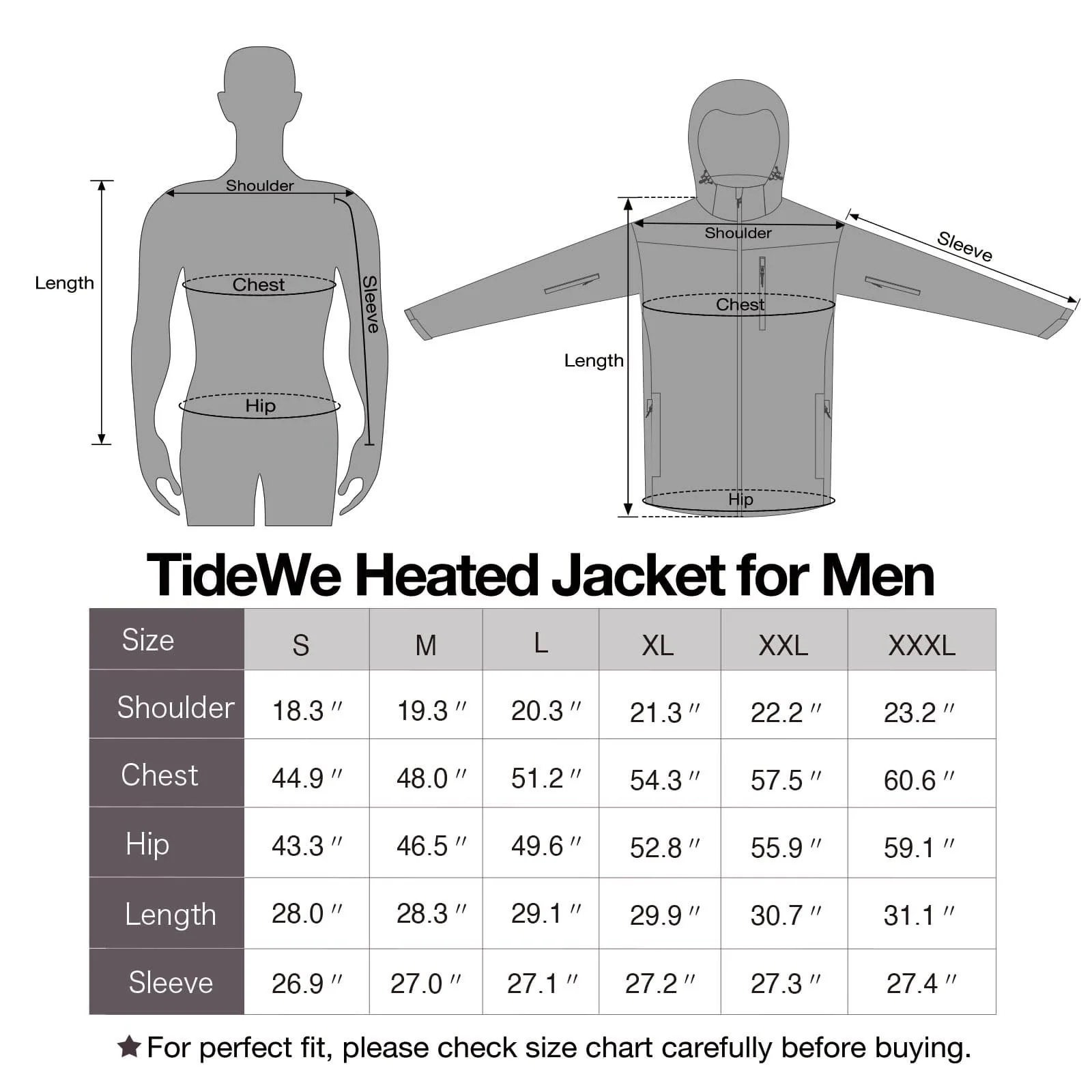 TideWe Men's Soft Shell Heated Jacket Coat with Detachable Hood and Battery Pack Size S-XXXL - TIDEWE WADERS