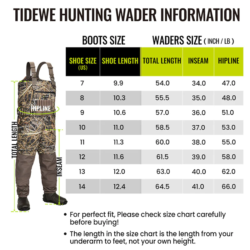 TideWe Breathable Insulated Chest Waders, 1200G Waterproof Bootfoot Duck Hunting Waders with Steel Shank Boots - TIDEWE WADERS