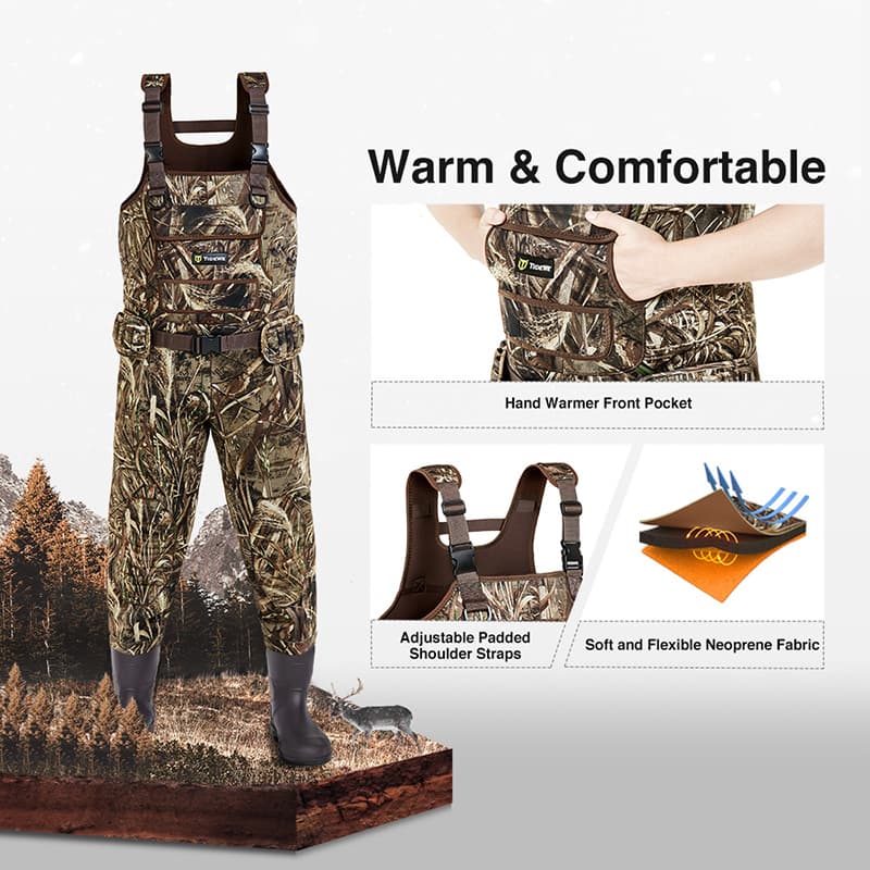 TideWe Chest Waders with Boots Hanger, Realtree MAX5 Camo Neoprene Hunting Fishing Bootfoot Waders - TIDEWE WADERS