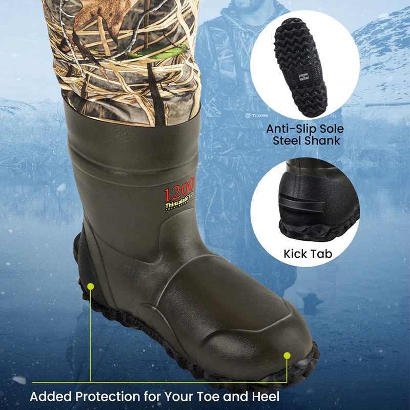 TideWe Breathable Insulated Chest Waders, 1200G Waterproof Bootfoot Duck Hunting Waders with Steel Shank Boots - TIDEWE WADERS