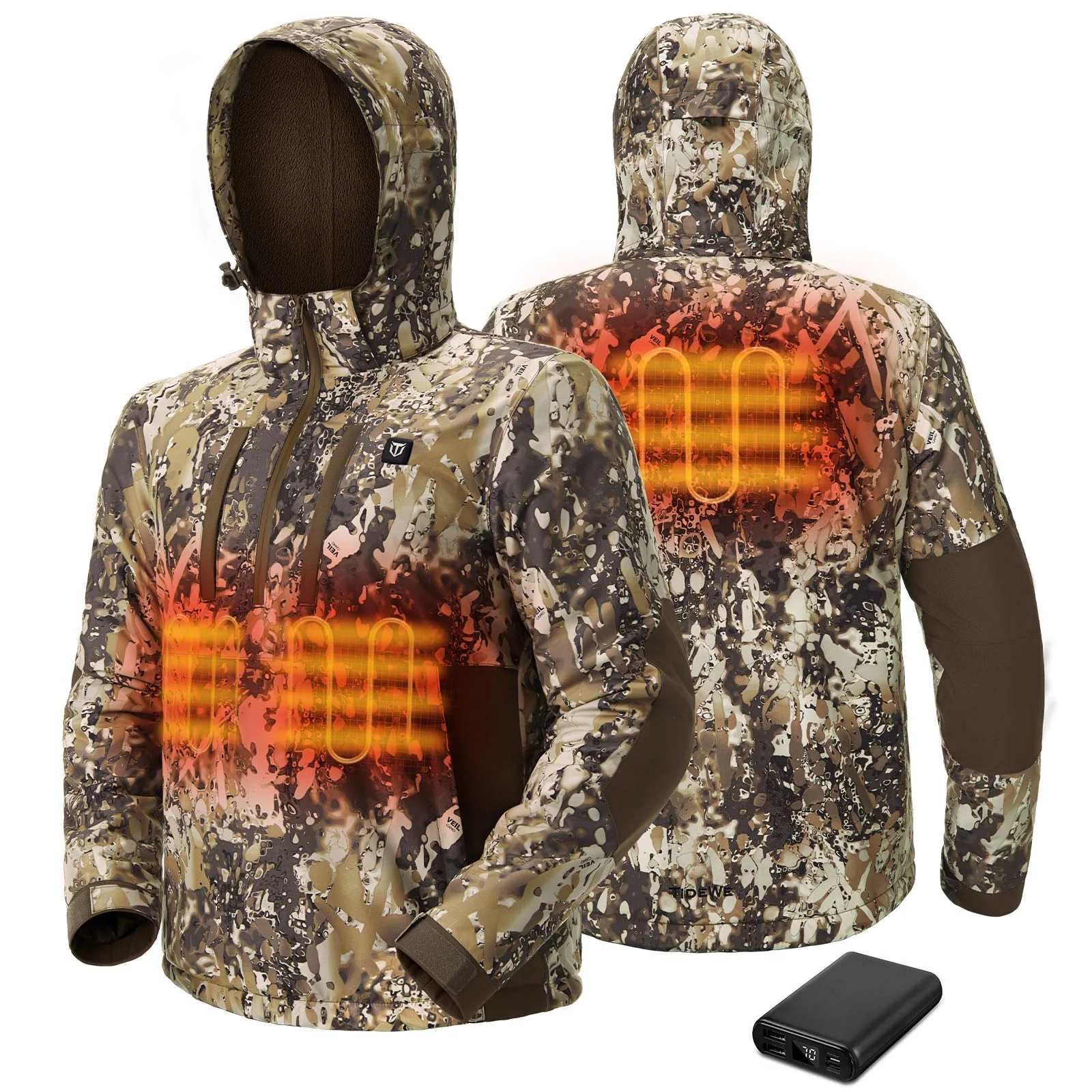TIDEWE Men’s Heated Duck Hunting Jacket with Fleece Lining, Waterproof 1/2 Zip Jacket for Hunting (Veil Avayde Camo, Size S-XXXL) - TIDEWE WADERS