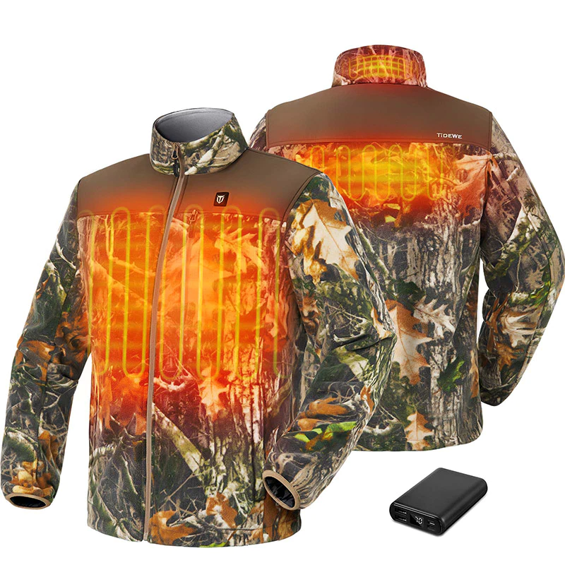TIDEWE Men’s Heated Jacket Fleece with Battery Pack, Rechargeable Coat for Hunting (Black, Camo, Size S-XXXL) - TIDEWE WADERS