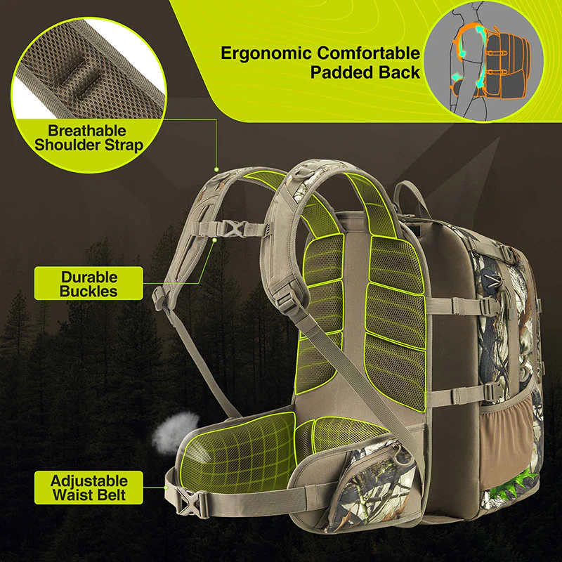 TIDEWE Hunting Backpack with Extendable Capacity 40 - 66L, Durable Hunting Pack with Rain Cover for Bow/Rifle/Pistol (Next Camo G2) - TIDEWE WADERS