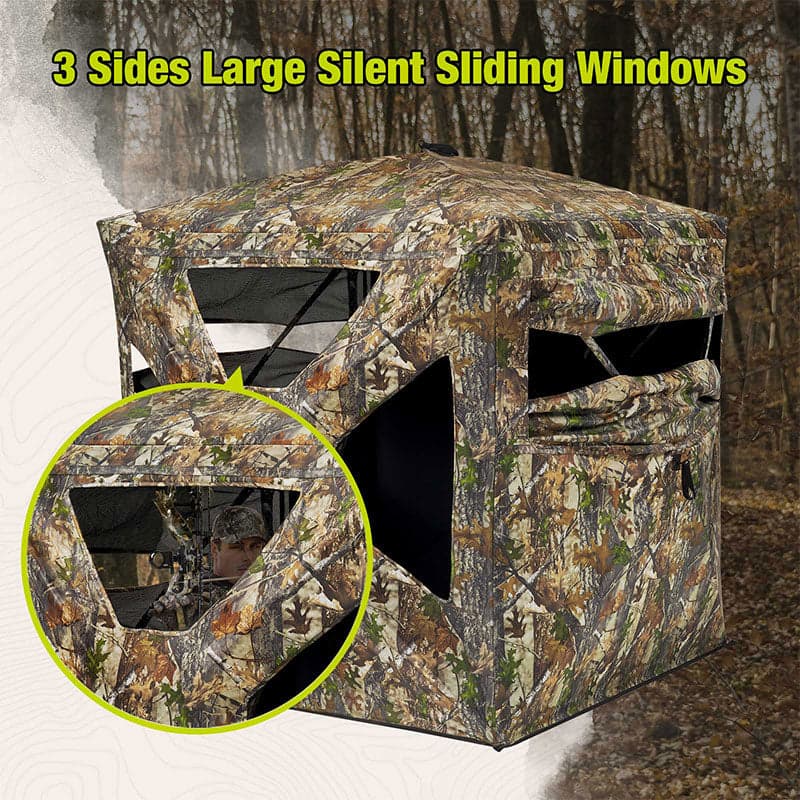 TIDEWE Blind 270°See Through with Silent Magnetic Door & Sliding Windows, 2-3 Person Pop Up Ground Blind with Carrying Bag - TIDEWE WADERS