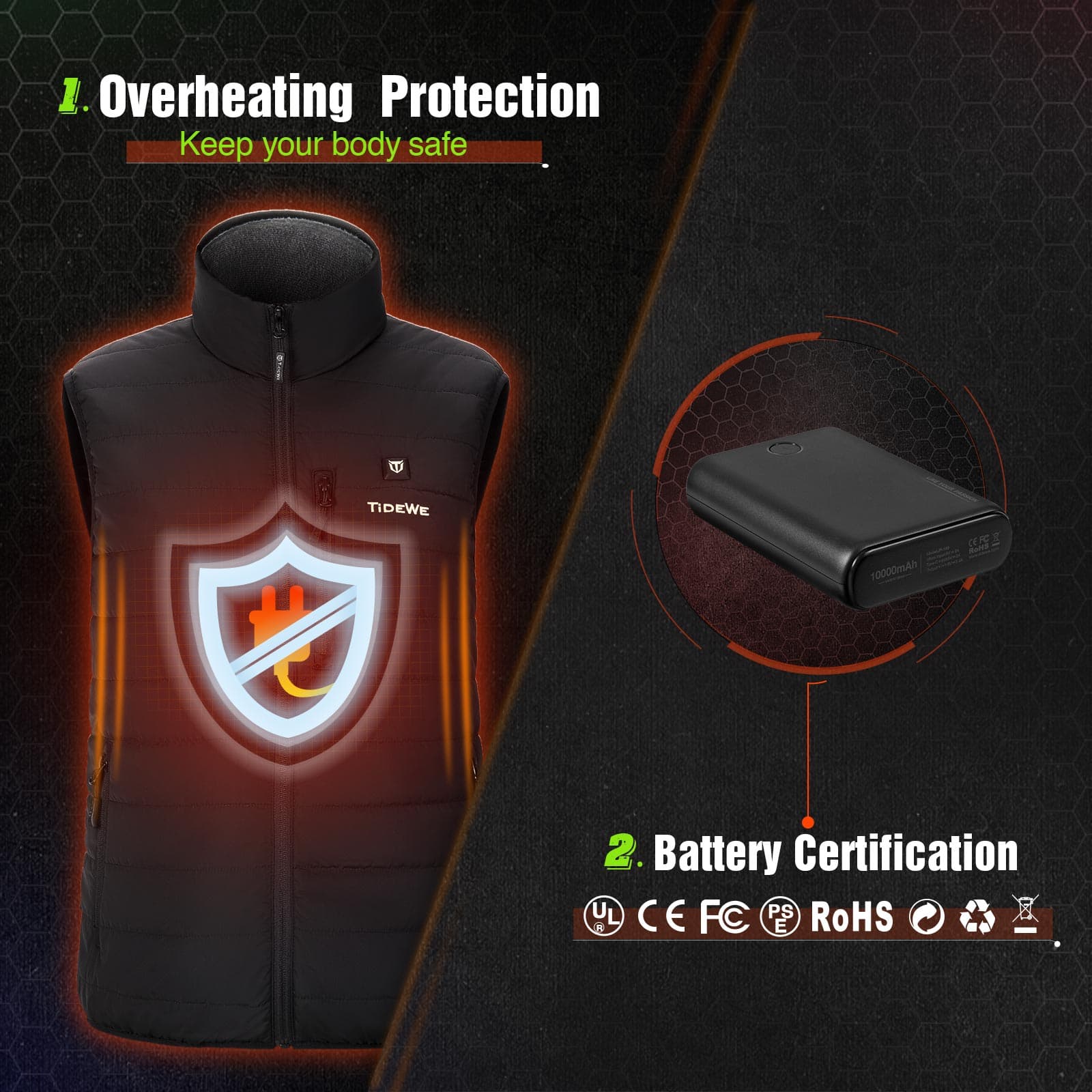 TideWe Men’s Heated Vest with Battery Pack, Lightweight and Washable Vest - TIDEWE WADERS