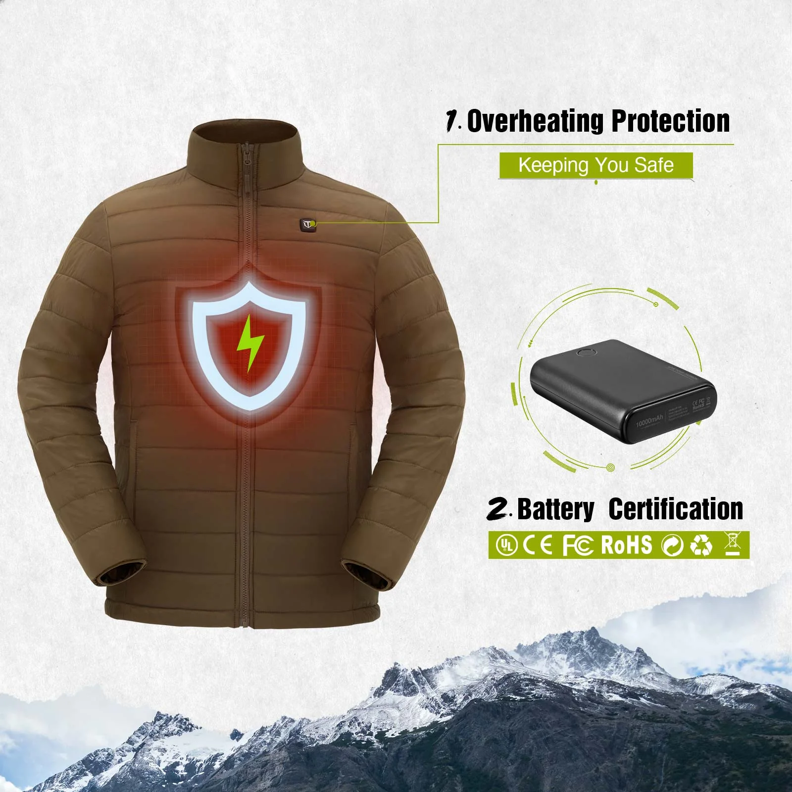 TideWe Men's 3-in-1 Heated Jacket with Battery Pack, Winter Coat Set with Inner Jacket - TIDEWE WADERS