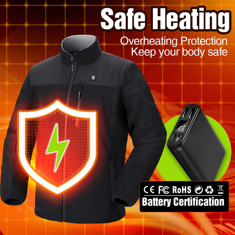 TIDEWE Men’s Heated Jacket Fleece with Battery Pack, Rechargeable Coat for Hunting (Black, Camo, Size S-XXXL) - TIDEWE WADERS