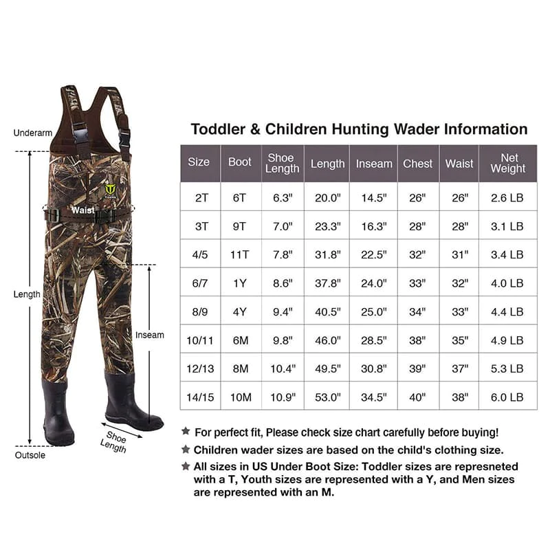 TideWe Hunting Chest Waders for Toddler Kids Youth, Fishing Neoprene Realtree MAX5 Camo Waders - TIDEWE WADERS