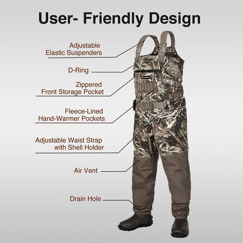 TideWe Breathable Insulated Chest Waders, 1200G Waterproof Bootfoot Duck Hunting Waders with Steel Shank Boots - TIDEWE WADERS