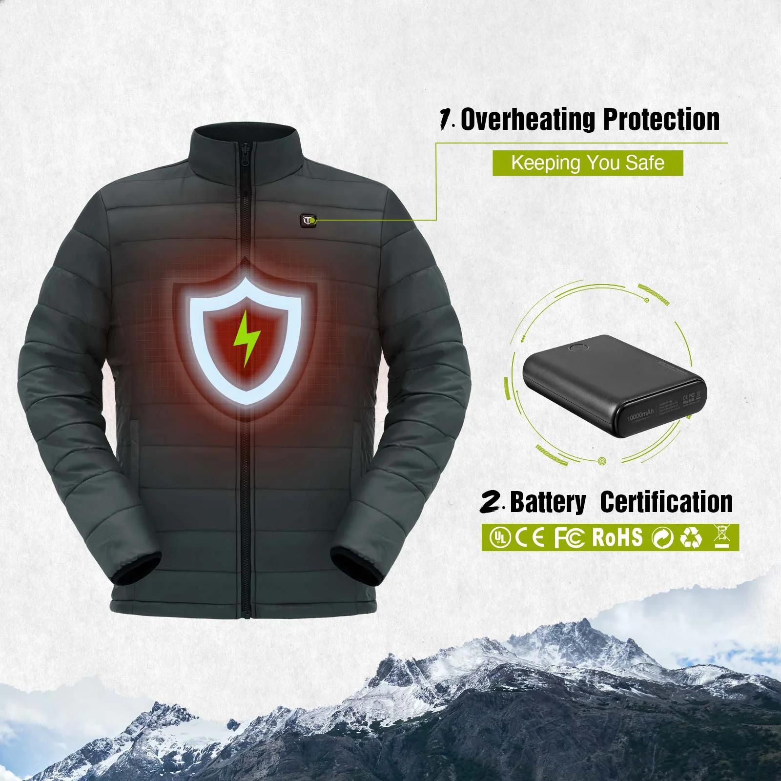 TideWe Men's 3-in-1 Heated Jacket with Battery Pack, Ski Jacket Winter Coat - TIDEWE WADERS