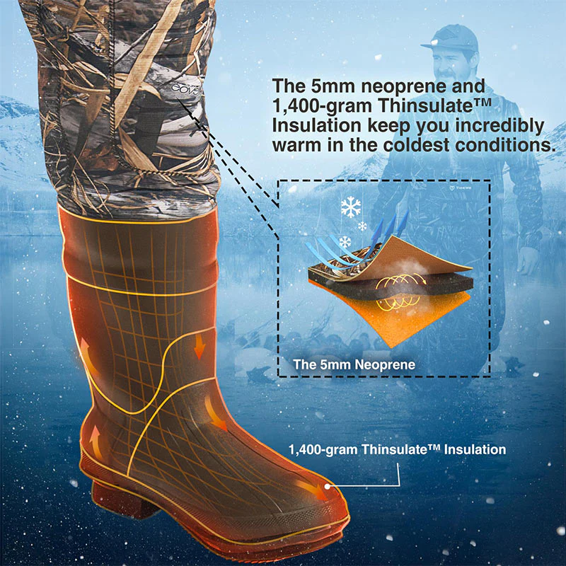 TideWe Hunting Waders, 5mm Neoprene Chest Waders with 1400 Gram Insulation Rubber Boots - TIDEWE WADERS