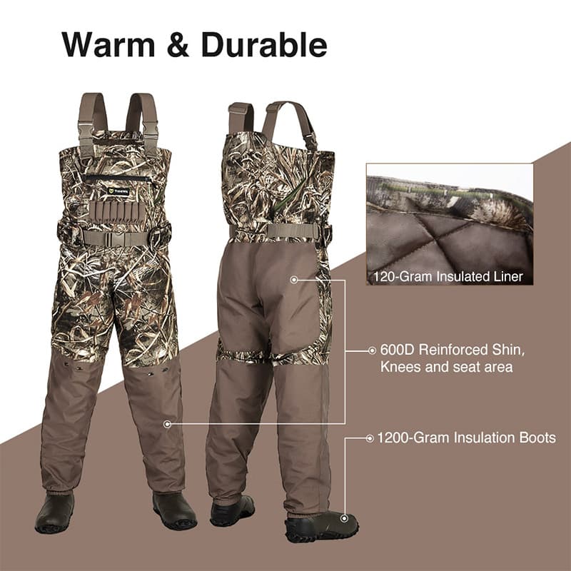 TideWe Breathable Insulated Chest Waders, 1200G Waterproof Bootfoot Duck Hunting Waders with Steel Shank Boots - TIDEWE WADERS