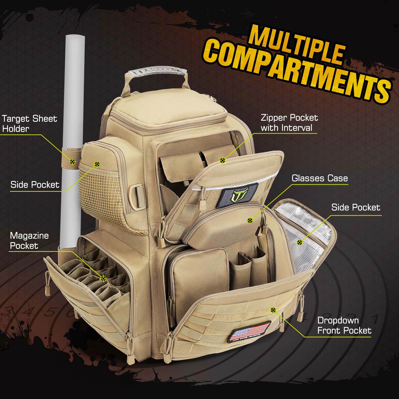 TideWe Range Backpack with Removable Divider, Carrier Range Pack with 4 Magazines Case & Hard Glasses Case - TIDEWE WADERS