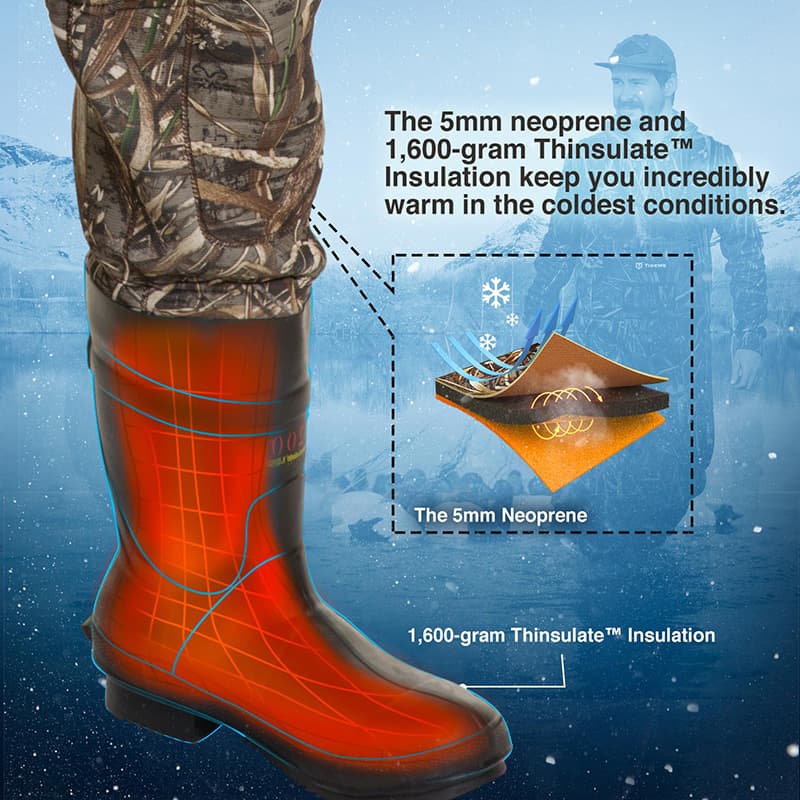TideWe Hunting Wader 5mm Neoprene Fleece-Lined Chest Waders with 1600 Gram Insulation Rubber Boots - TIDEWE WADERS