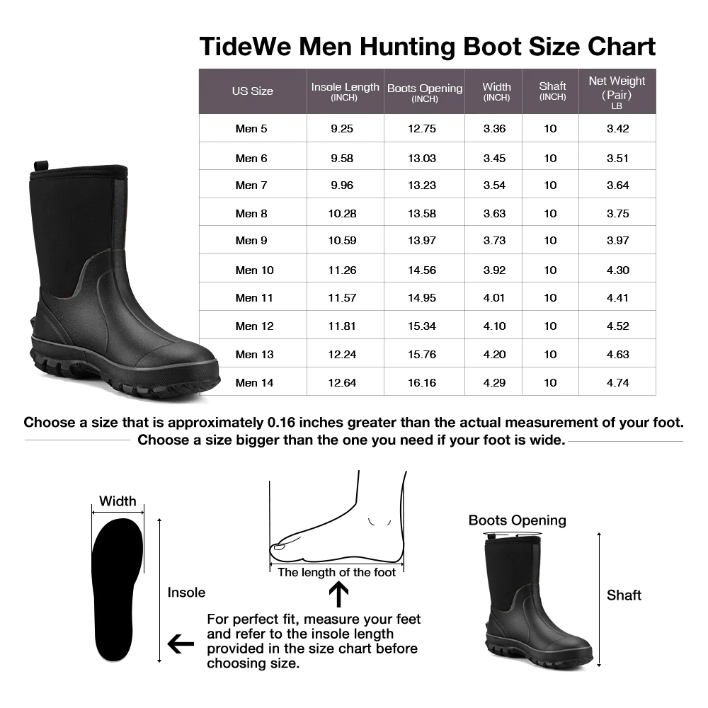 TideWe Rubber Boots for Men, Waterproof Neoprene Insulated Rain Boots, Mid Hunting Boots Outdoor Work Shoes - TIDEWE WADERS