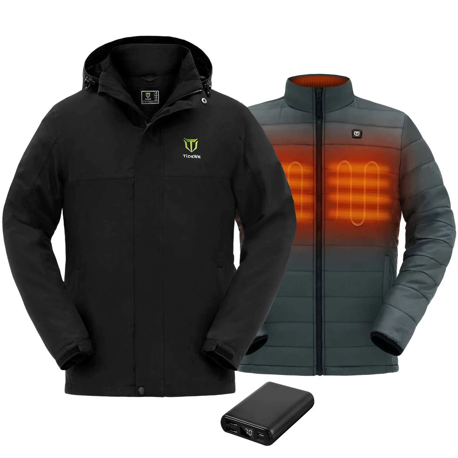 TideWe Men's 3-in-1 Heated Jacket with Battery Pack, Winter Coat Set with Inner Jacket - TIDEWE WADERS
