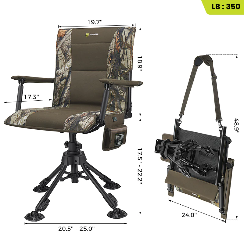 TideWe Heated Hunting Chair Adjustable Height 360°  Swivel Blind Chair With Armrests - TIDEWE WADERS