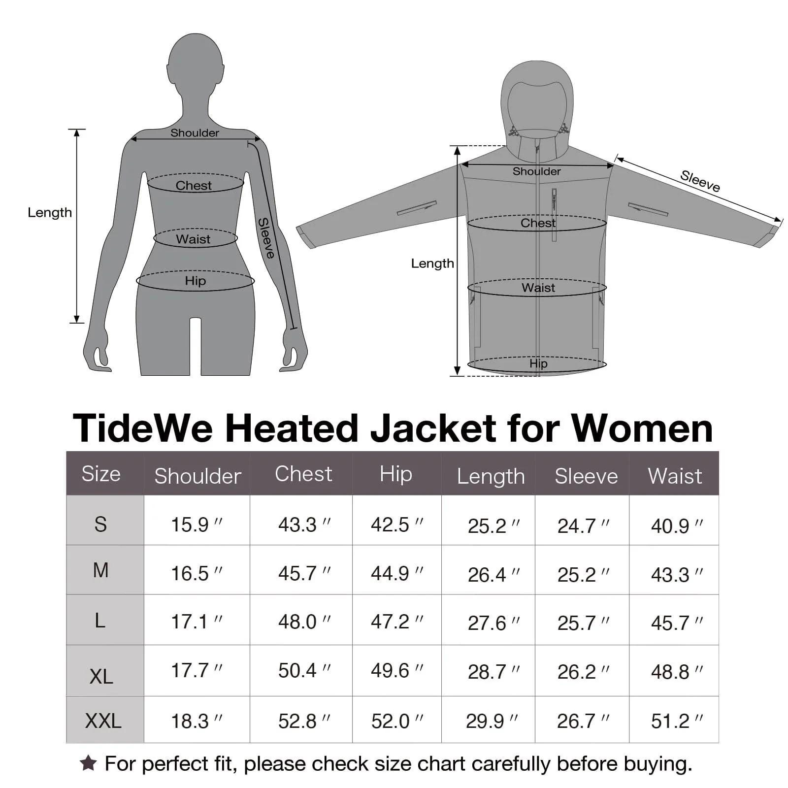 TideWe Heated Jacket for Women with Battery Pack and Detachable Hood Coat - TIDEWE WADERS