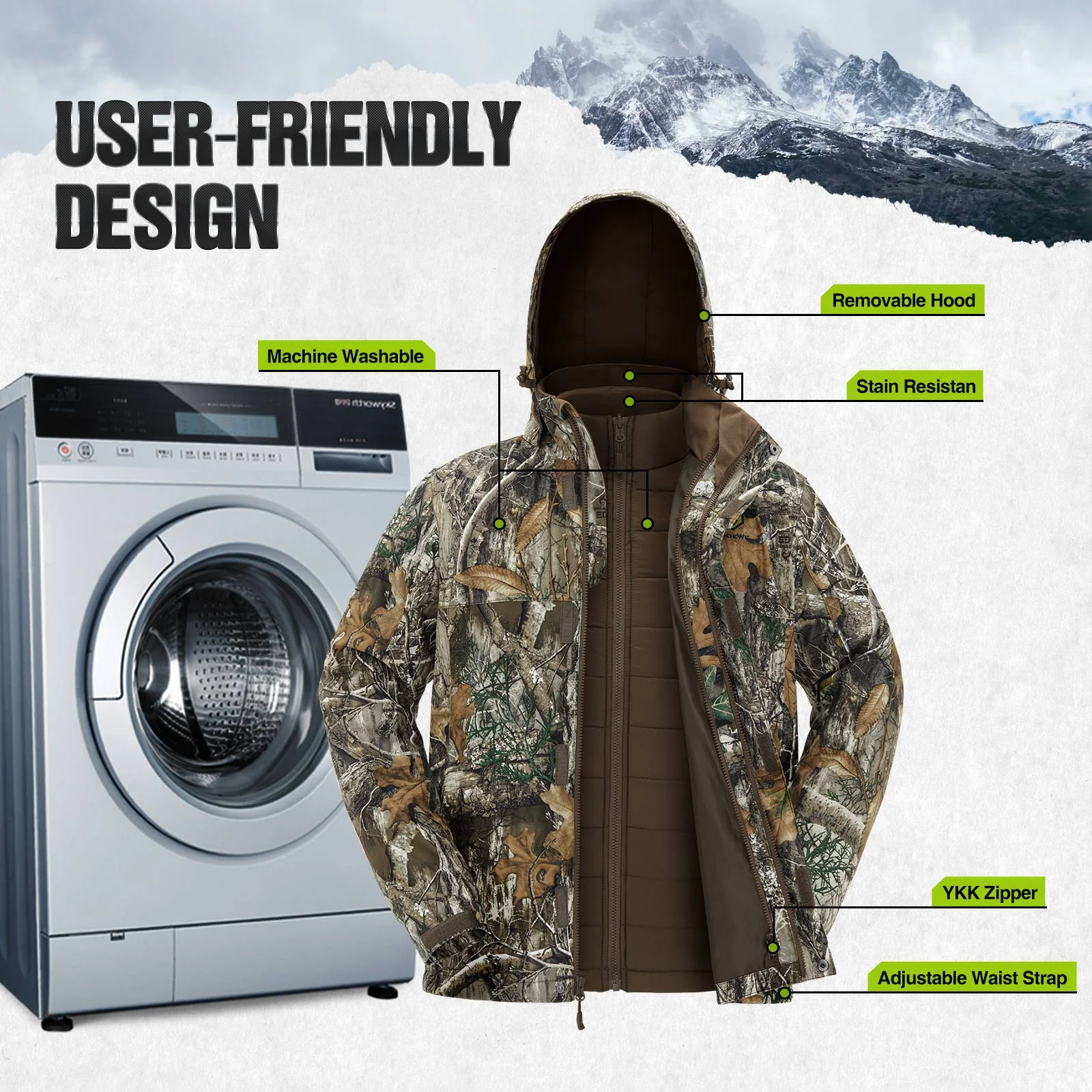 TideWe Men's 3-in-1 Heated Jacket with Battery Pack, Winter Coat Set with Inner Jacket - TIDEWE WADERS